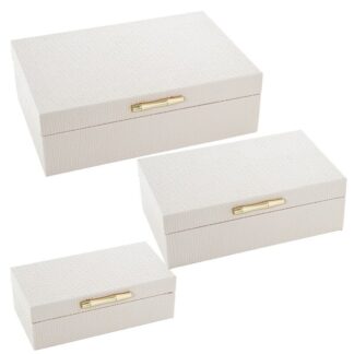 Set 3 Joyeros Pu Blanco Hueso Madera Dm 30x20x10+25x15x8,5+20x10x7cm