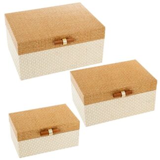 Set 3 Joyeros Ratán Color Miel Madera Dm 30x20x14+25x15x12+20x10x10cm