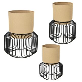 Set 3 Maceteros Beige Base Metal Negro Ø30x40cm /ø24x34cm /ø22x28cm