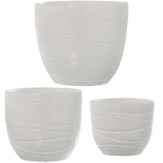 Set 3 Maceteros Cerámica Blanco Brillo Ø20x18cm+ø25x23cm+ø30x28cm