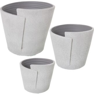 Set 3 Maceteros Cerámica Blanco/gris Arena Ø30x27+ø24x22+ø19x17cm