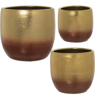 Set 3 Maceteros Cerámica Dorado 2 Tonos Ø20x19cm+ø24x23cm+ø30x29cm