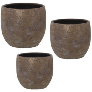 Set 3 Maceteros Cerámica Dorado Envejecido Ø30+ø25+ø20cm