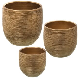 Set 3 Maceteros Cerámica Oro Ø27x28cm+ø23x23cm+ø19x19cm