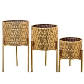 Set 3 Maceteros C/pie Metal Dorado 35x33x63+30x28x47+25x23x33cm