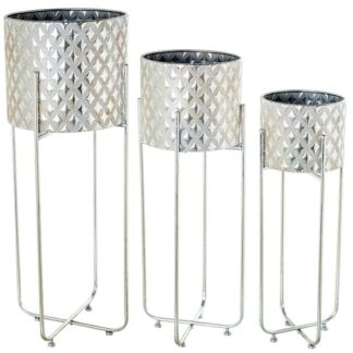 Set 3 Maceteros C/pie Metal Plateado Ø34x93+ø29x80+ø24x72cm
