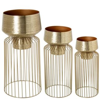 Set 3 Maceteros Metal Dorado Ø32x66cm /ø23x55cm /ø18x47cm