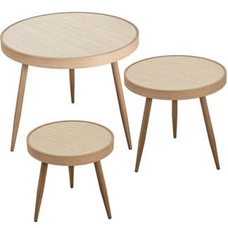 Set 3 Mesas Auxiliares Dm/paja Natural Ø37x35+ø45x44+ø60x50cm