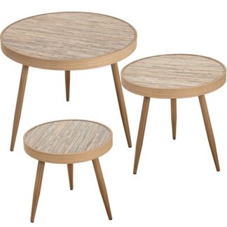Set 3 Mesas Auxiliares Dm/paja Tostada Negra Ø37x35+ø45x44+ø60x50cm