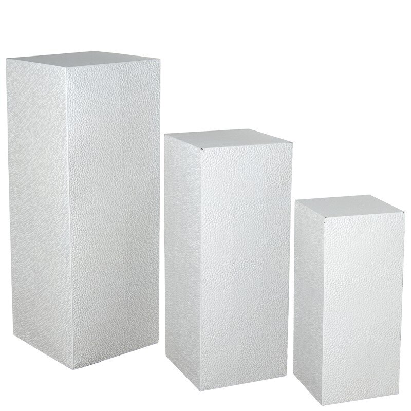 Set 3 Pedestales Metal Blancos 41x41x111+36x36x91+31x31x71cm