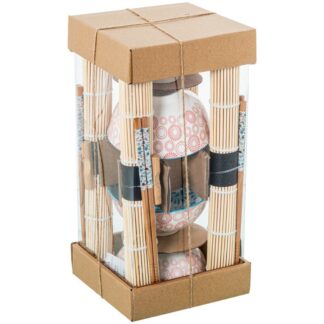Set 4 Cuencos Porcelana C/palillos Bambú+ Salvamanteles Bamb Cuenco:ø12x6cm Palillos:23cm