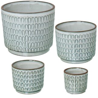 Set 4 Maceteros Cerámica Blanco Lacado Deco. Lóbulos Ø18x15+ø14x12+ø11x9+ø8x7cm