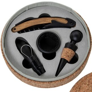 Set 4 Utensilios Vino En Caja Corcho Ø15x4,5cm