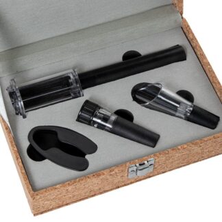 Set 4 Utensilios Vino En Caja Corcho 22,5x15x6,5cm