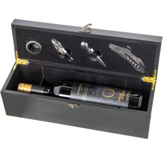 Set 4 Utensilios Vino En Caja Madera Negra 36x11x12cm