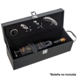 Set 4 Utensilios Vino En Caja Polipiel Negro 36x11x12cm