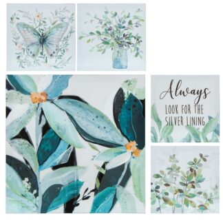 Set 5 Cuadros Lienzo Flores 1-50x1,5x50cm, 4-22x1,2x22cm