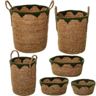 Set 6 Cestos Hierba De Mar Natural+ Algodón Verde Ø40x47+ø34x42+ø28x37+34x25x16