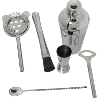 Set 6 Utensilios Cocktail Acero Inox. Brillo Coctelera 550ml,cuchara 28cm