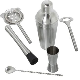 Set 6 Utensilios Cocktail Acero Inox. Mate Coctelera 550ml,cuchara 28cm