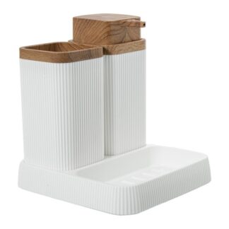 Set Baño Dosificador+vaso+jabonera Acrilico Blanco 15x16x15cm