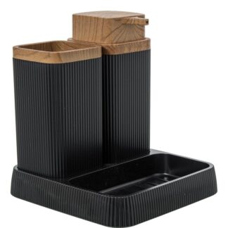 Set Baño Dosificador+vaso+jabonera Acrilico Negro 15x16x15cm