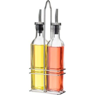 Set Vinagreras 2 Pzs Cristal 500ml C/soporte Acero Inox. 14x7,5x35cm