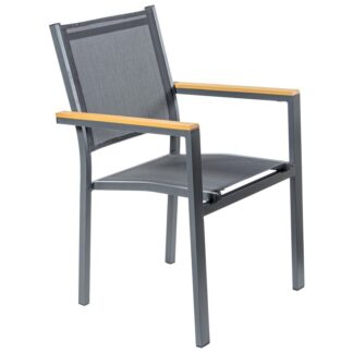 Silla Aluminio/textileno Antracita Apoyabrazos Madera Plásti 55x60x86cm, Silla Apilable
