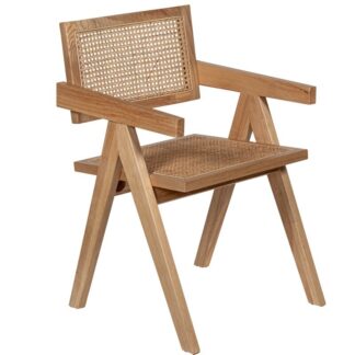 Silla C/brazos Madera Caucho/ Ratán Natural Requier. Montaje 52x59x80cm H.asie:45 H.bra:62
