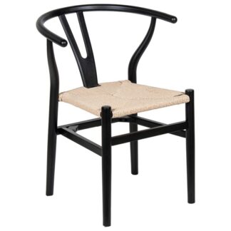 Silla C/brazos Madera De Haya Negra Asiento De Cuerda 54x56x72cm H.asie:44 H.bra:71