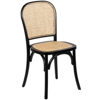 Silla Madera Haya Negra C/asiento Y Espaldar De Ratán 45x48x96cm H.asiento:47cm