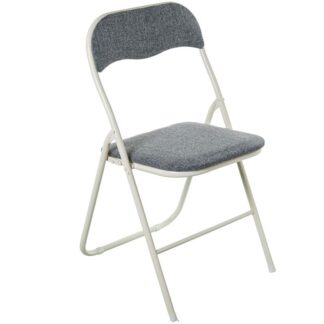 Silla Plegable Metal Blanco Tela Gris 44x47x80cm Alt.asiento:45cm