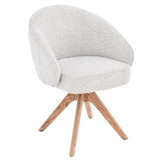 Sillón Giratorio Madera Tela Beige Patas Madera 62x61x77cm Alt.asiento:49cm