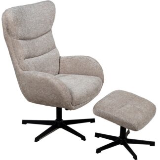 Sillón Relax Giratorio Marrón Claro C/reposapies Patas Metal 75x82x108cm 51x46x43cm