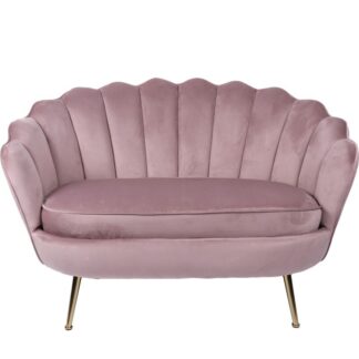 Sofá 2 Plazas Terciopelo Malva Patas Metal Doradas 129x76x87cm Alt. Asiento:46cm