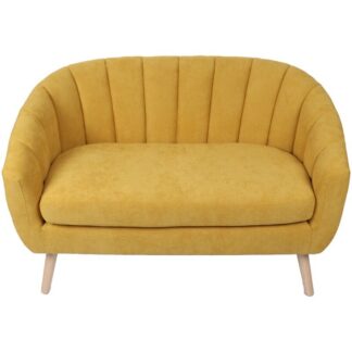 Sofá 2 Plazas Terciopelo Mostaza Patas Madera 127x73x76cm Alt.asiento:48cm