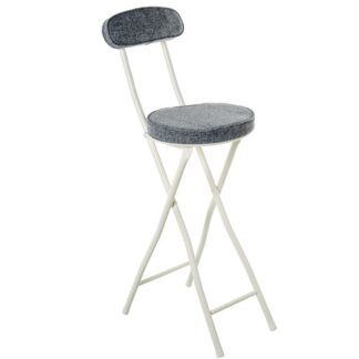 Taburete Alto C/respaldo Metal Blanco Tela Gris 30x42x93cm Alt.asiento:66cm