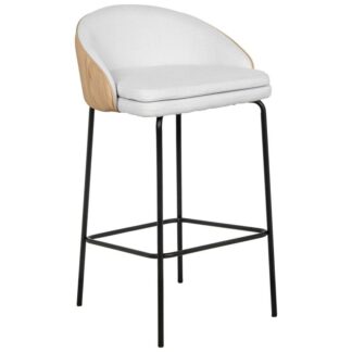 Taburete Tapizado Blanco/beige Patas Metal Negro 51x51x90cm H.asiento:73cm