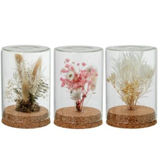 Urna Cristal C/base Corcho Y Flores Artifiales Surt. Ø8x12cm