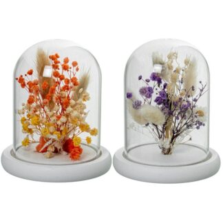 Urna Cristal C/base Madera Y Flores Artificiales Surt. Ø11x13cm