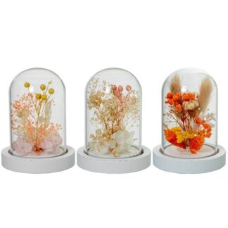Urna Cristal C/base Madera Y Flores Artificiales Surt. Ø8,5x11cm