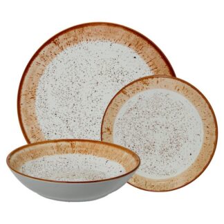 Vajilla 18 Pzs Porcelana Deco. Moteado Borde Marrón 6xø26cm + 6xø20cm + 6xø19cm