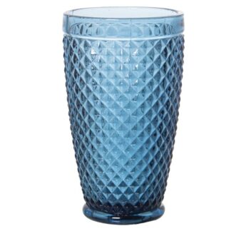 Vaso Alto Cristal Azul 400ml Deco. Diamante Ø8,5x15cm, Apto Lavavajillas