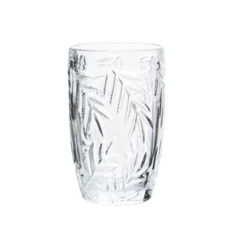 Vaso Alto Cristal Transparente400ml Deco. Hojas Ø8x12,5cm, Apto Lavavajillas