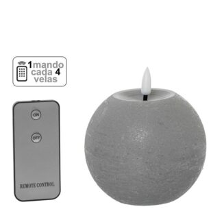 Vela Led Bola Cera Gris 1 Mando Para Cada 4 Velas Ø10x8,5cm Pilas:2xaa No Inclu