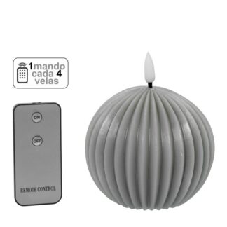 Vela Led Bola Cera Gris 1 Mando Para Cada 4 Velas Ø10x9cm Pilas:2xaa No Incluid