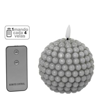 Vela Led Bola Cera Gris 1 Mando Para Cada 4 Velas Ø10x9cm Pilas:2xaa No Incluid