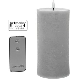 Vela Led Cera Gris 1 Mando Para Cada 4 Velas Ø10x20cm Pilas:2xaa No Inclui