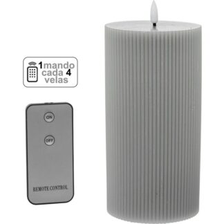 Vela Led Cera Gris 1 Mando Para Cada 4 Velas Ø10x20cm Pilas:2xaa No Inclui