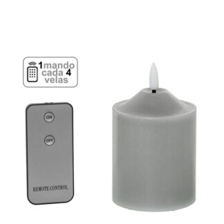 Vela Led Cera Gris 1 Mando Para Cada 4 Velas Ø7,5x10cm Pilas:2xaa No Inclu
